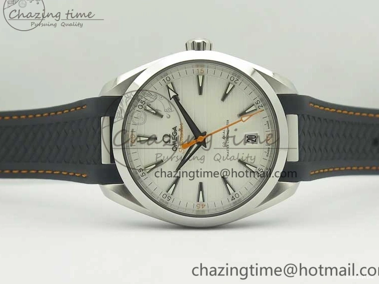 0411 SmoothTexture Aqua Terra 150M Master Chronometers VSF 1:1 Best Edition White Dial Orange Hand on Black Rubber Strap A8900 Super Clone 8011